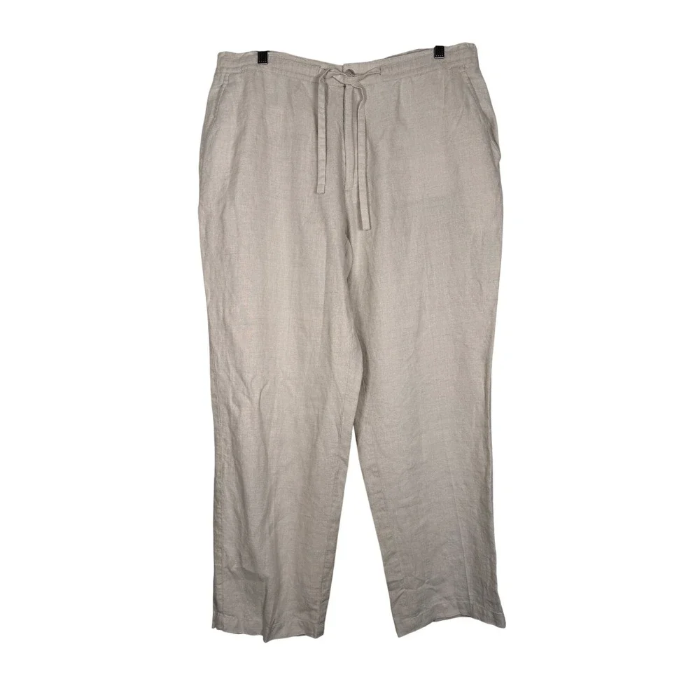 Tasso Elba Linen Pants Beige Drawstring Waist Casual XL Mens Beach‎ Vacation